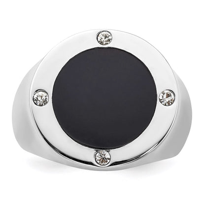 Sterling Silver Rhodium Plated Black Simulated Onyx & CZ Ring