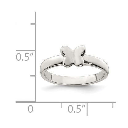 Sterling Silver Rhodium-plated Polished Butterfly Children's Ring