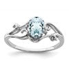 Sterling Silver Rhodium Plated Diamond & Aquamarine Oval Ring