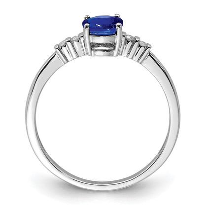 Sterling Silver Rhodium Plated Diamond & Sapphire Oval Ring