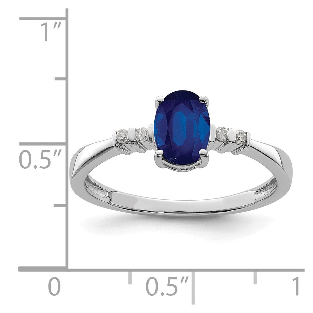 Sterling Silver Rhodium Plated Diamond & Sapphire Oval Ring