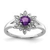 Sterling Silver Rhodium-plated Diamond & Amethyst Ring