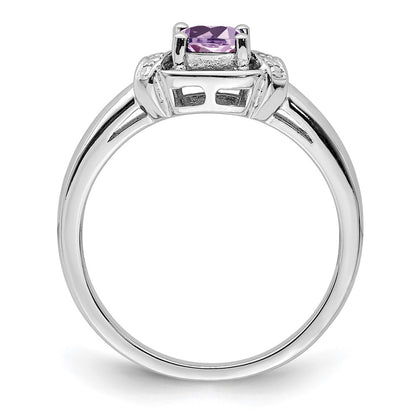 Sterling Silver Rhodium Diam. & Pink Quartz Ring