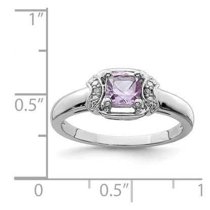 Sterling Silver Rhodium Diam. & Pink Quartz Ring