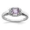 Sterling Silver Rhodium Diam. & Pink Quartz Ring