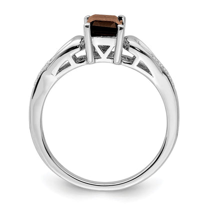 Sterling Silver Rhodium Diam. & Smoky Quartz Ring