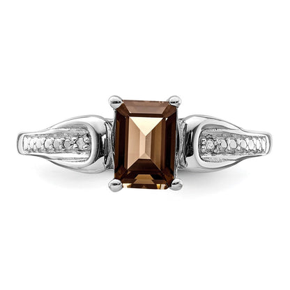Sterling Silver Rhodium Diam. & Smoky Quartz Ring
