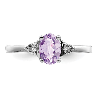 Sterling Silver Rhodium Diam. & Rose de France Ring