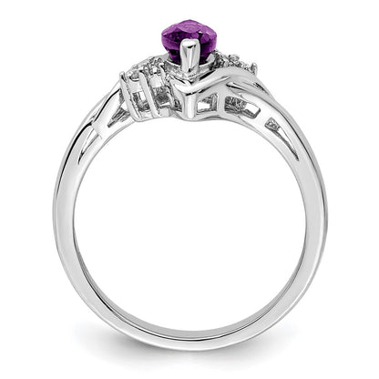 Sterling Silver Rhodium-plated Diamond & Amethyst Ring