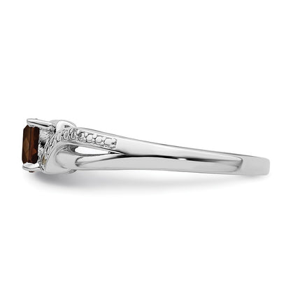Sterling Silver Rhodium Smoky Quartz Diam. Ring