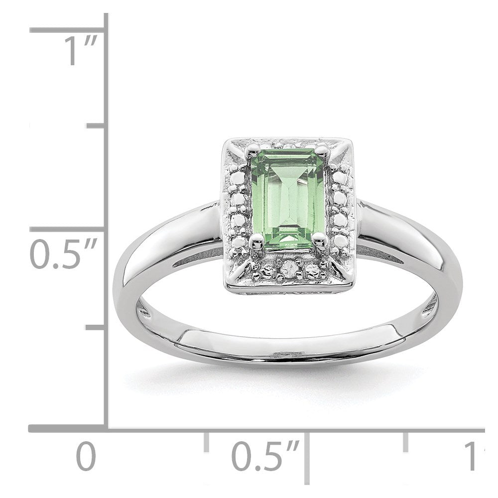 Sterling Silver Rhodium Green Quartz Diam. Ring