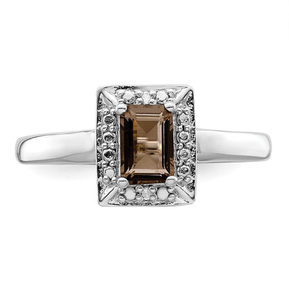 Sterling Silver Rhodium Smoky Quartz Diam. Ring