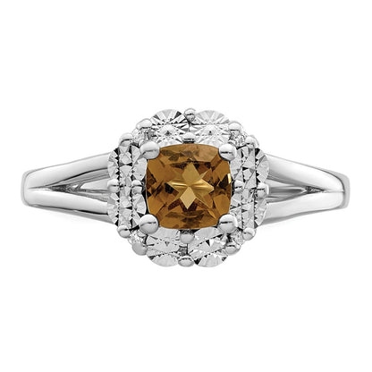 Sterling Silver Rhodium Whiskey Quartz Diam. Ring