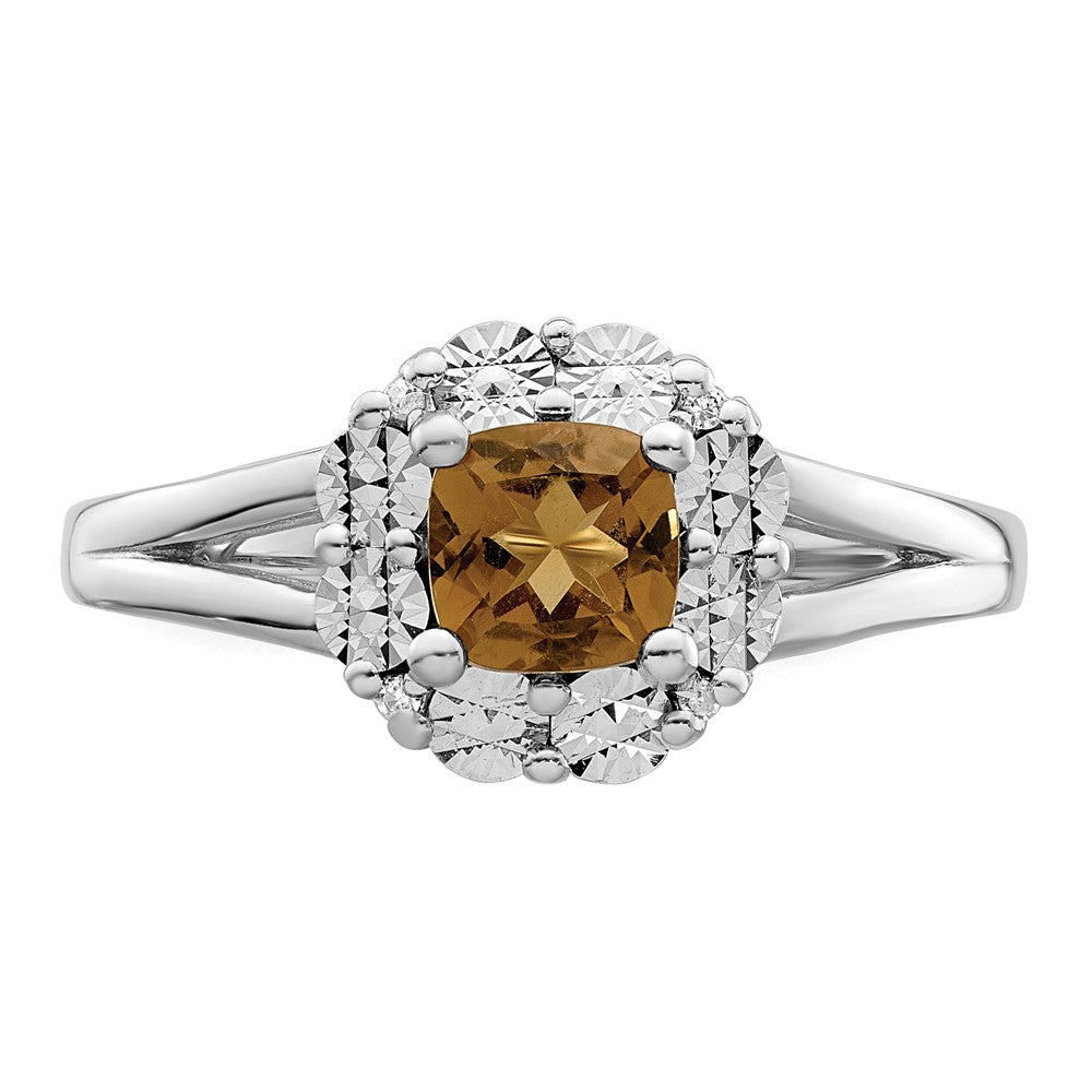 Sterling Silver Rhodium Whiskey Quartz Diam. Ring
