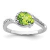 Sterling Silver Rhodium Plated Diamond and Peridot Oval Ring