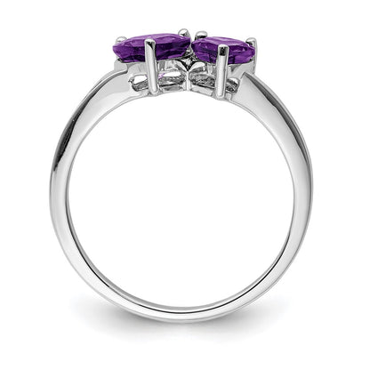Sterling Silver Rhodium Plated Diamond and Amethyst Heart Ring