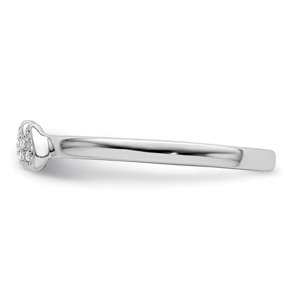 Sterling Silver Rhodium Plated Diamond Double Heart Stackable Ring