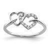 Sterling Silver Rhodium Plated Diamond Double Heart Ring