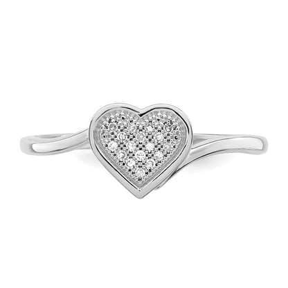 Sterling Silver Rhodium Plated Diamond Heart Ring