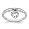 Sterling Silver Rhodium Plated Diamond Heart Dangle Ring
