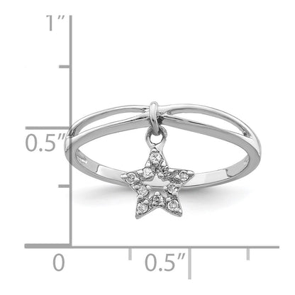Sterling Silver Rhodium Plated Diamond Star Dangle Ring