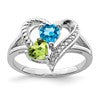 Sterling Silver Rhodium Blue Topaz Peridot Diam. Ring