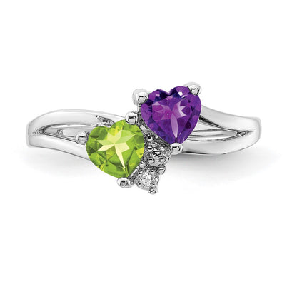 Sterling Silver Rhodium Amethyst & Peridot Diam. Ring