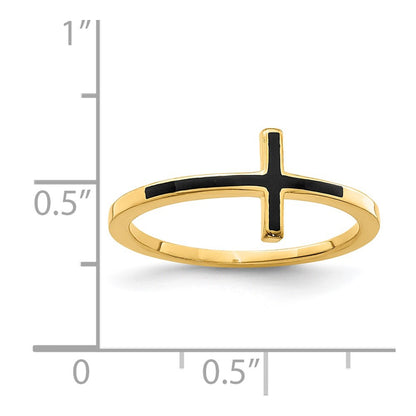 Sterling Silver Yellow Gold-plated Antiqued Sideways Cross Ring