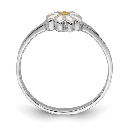 Sterling Silver RH-plated White & Yellow Enameled Daisy Children's Ring