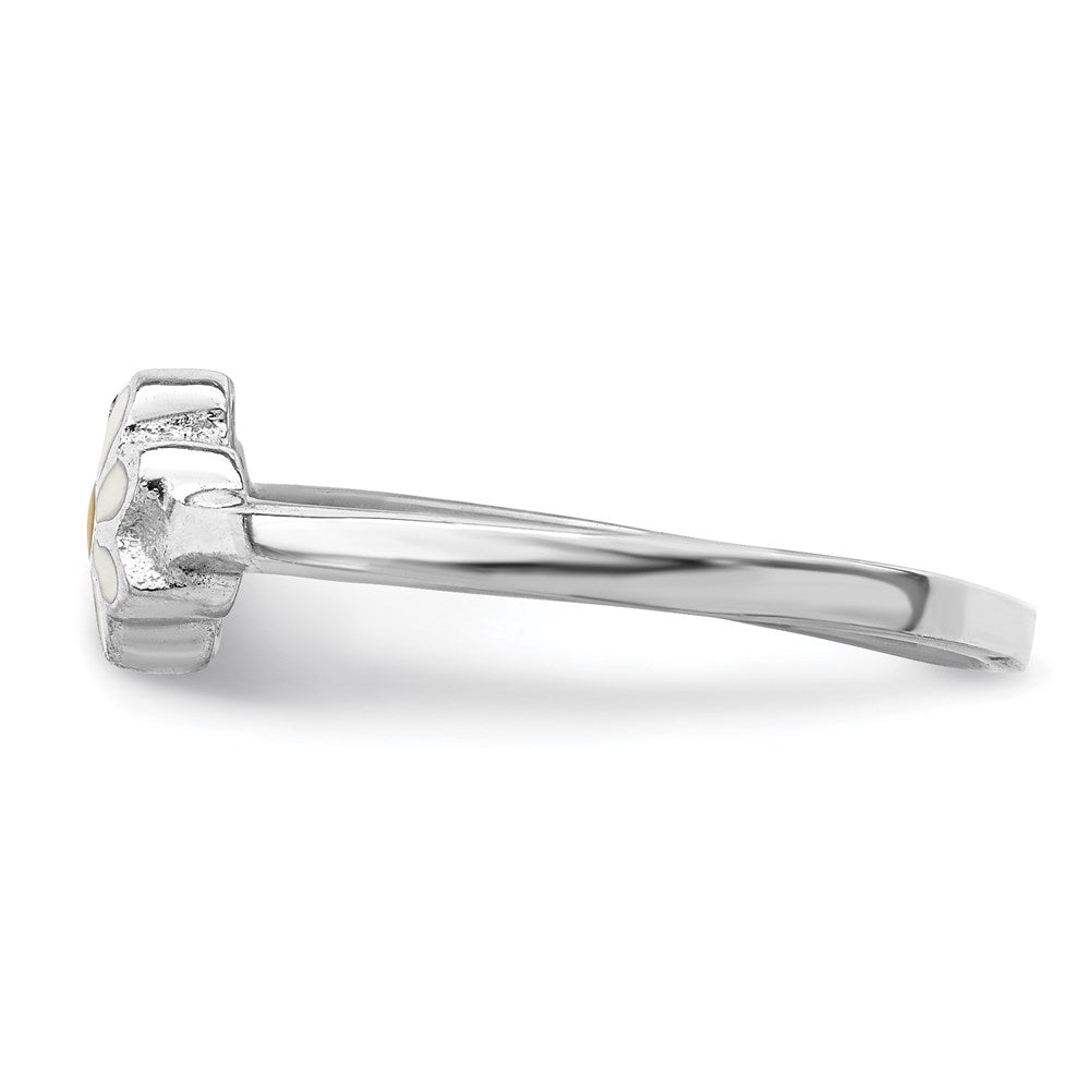 Sterling Silver RH-plated White & Yellow Enameled Daisy Children's Ring
