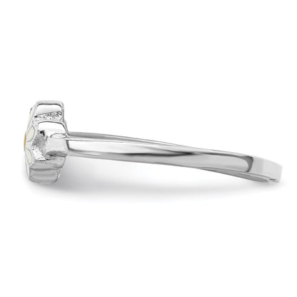 Sterling Silver RH-plated White & Yellow Enameled Daisy Children's Ring