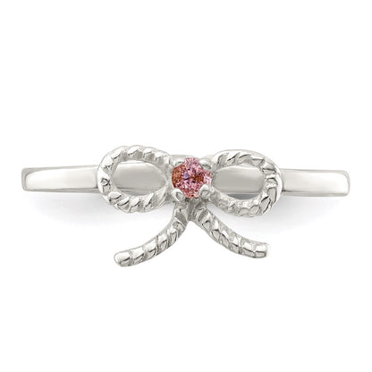 Sterling Silver Polished & Twisted Pink CZ Bow Children's Ring