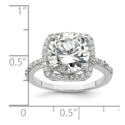 Sterling Silver Rhodium-plated Polished CZ Square Halo Ring