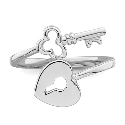 Sterling Silver Rhodium-plated Heart Lock & Key Toe Ring
