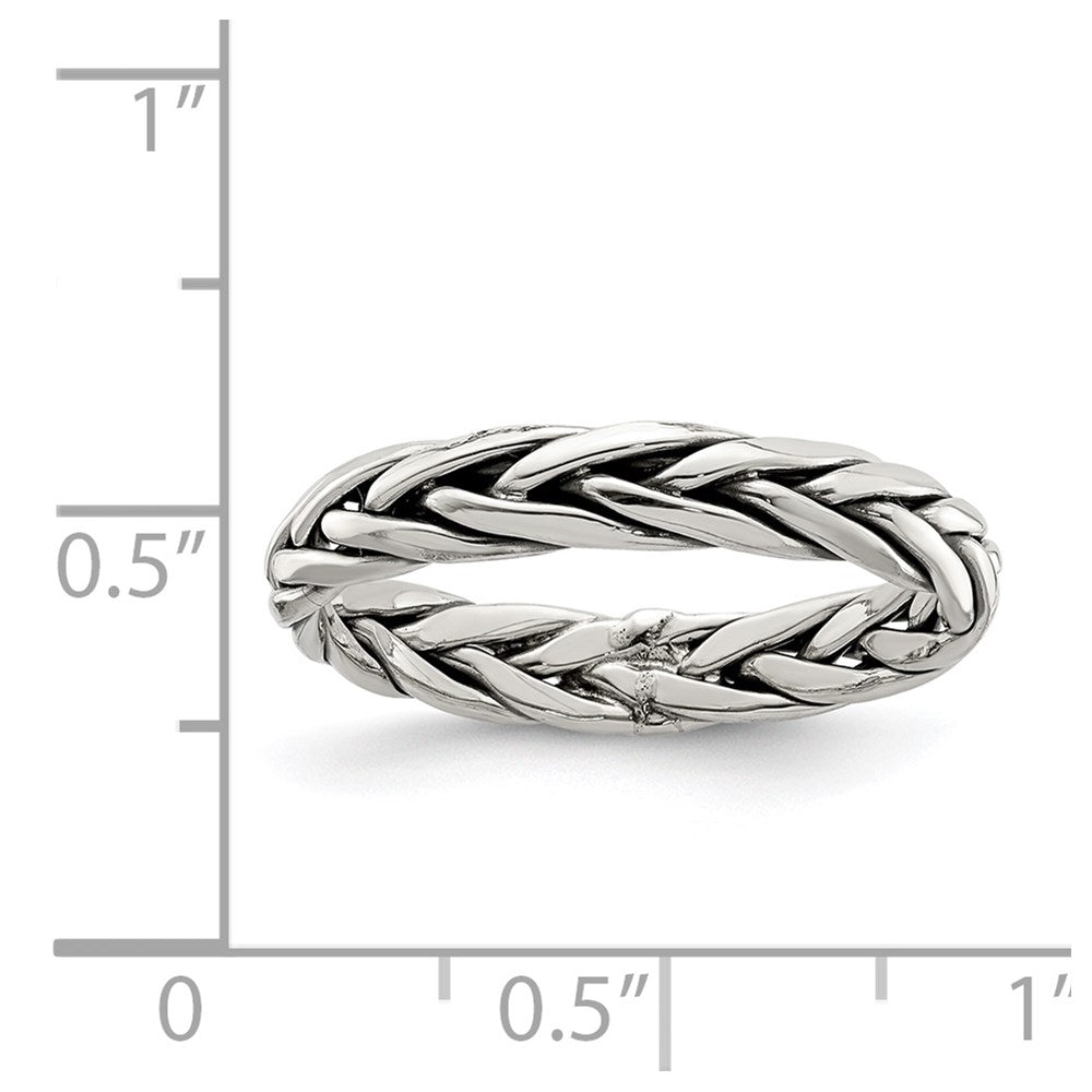 Sterling Silver Antiqued Weave 3.25mm Women's Ring