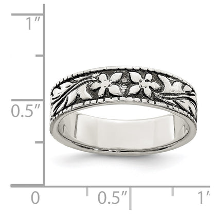 Sterling Silver Antiqued Floral Ring