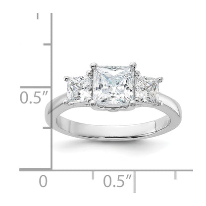 Sterling Silver Rhodium-plated & CZ 3 Stone Ring