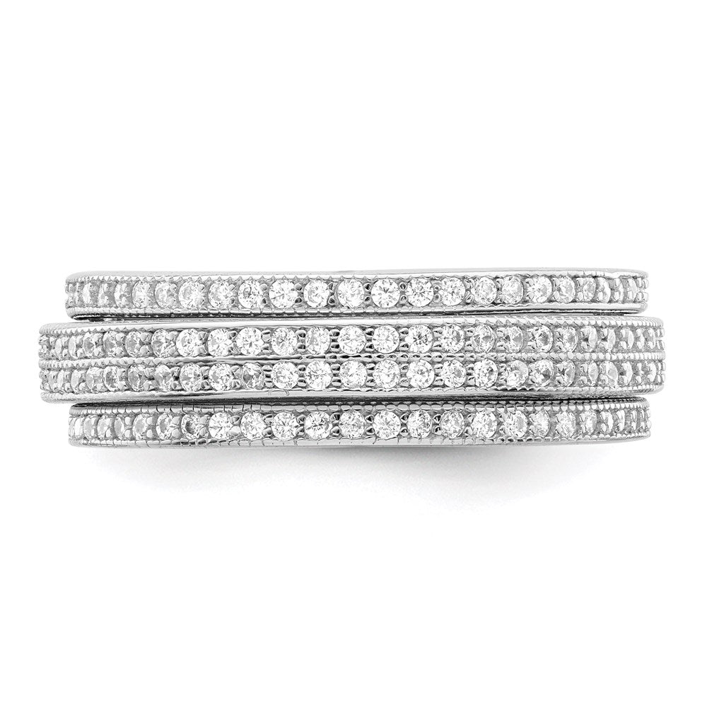 Sterling Silver Polished Rhodium-plated CZ Pav Eternity Motion Ring