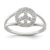 Sterling Silver Polished CZ Peace Sign Ring