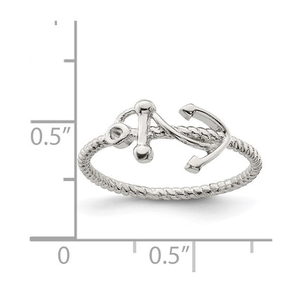 Sterling Silver Rhodium-plated Polished Anchor Ring