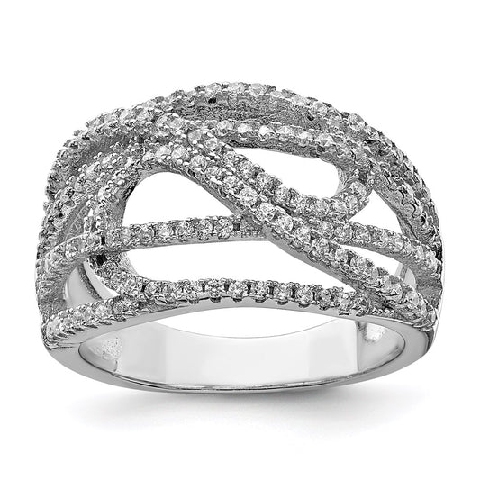 Sterling Silver Rhodium-plated CZ Micro pav Ring