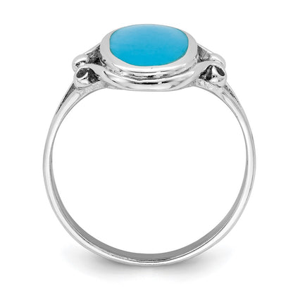 Sterling Silver Rhodium-plated Polished Synthetic Turquoise Ring