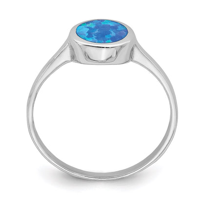Sterling Silver Rhodium-plated Polished Round Synthetic Opal Ring