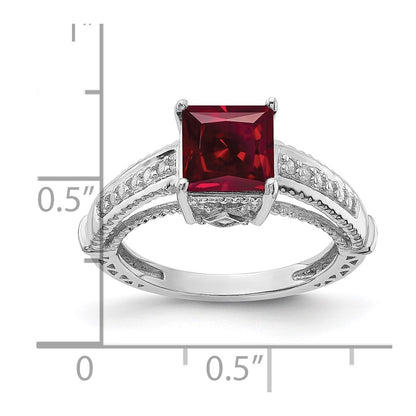 Sterling Silver Rhodium-plated Lab Created Ruby and CZ Ring