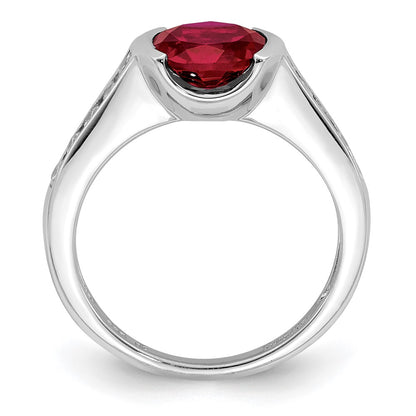 Sterling Silver Rhodium-plated Synthetic Ruby and CZ Bezel Ring