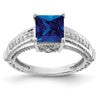 Sterling Silver Rhodium-plated Lab Created Blue Sapphire and CZ Ring