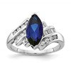Sterling Silver Rhodium-plated Created Blue Sapphire and CZ Marquise Ring