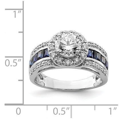 Sterling Silver Rhodium-plated CZ and Lab Created Sapphire Ring
