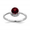 Sterling Silver Rhodium-plated Polished Garnet Round Ring