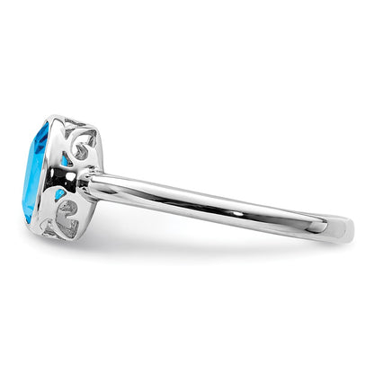 Sterling Silver Rhodium-plated Polished Blue Topaz Oval Ring